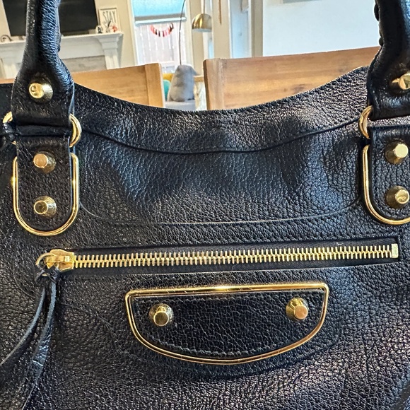 Balenciaga City Classic Metallic Edge Bag Medium Leather Black Gold Hardware - Picture 5 of 12